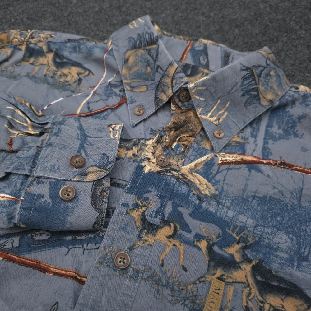 Magellan Mens Medium Blue Deer Button Down Shirt‎ Outdoors Hunting